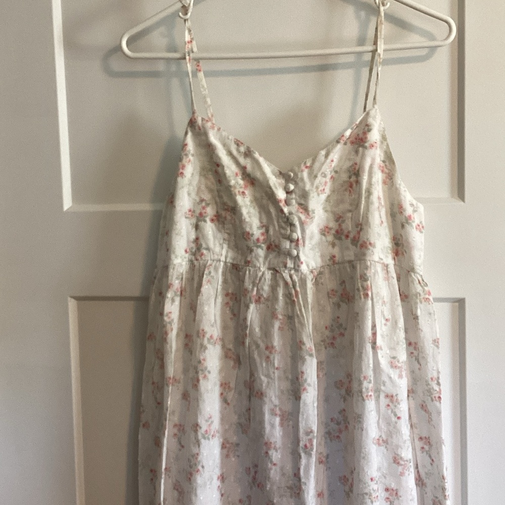 Shabby Chic Floral Pajama Dress - Cream and Pink